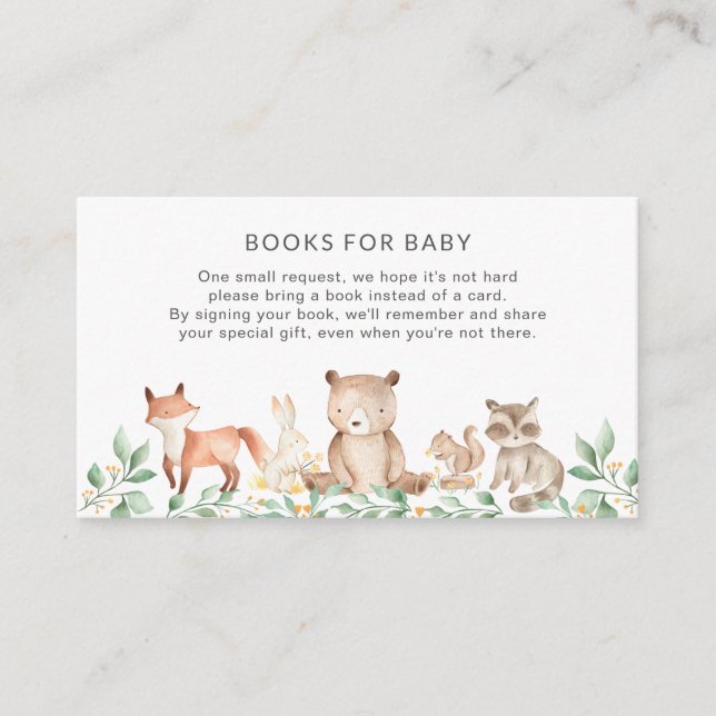 Cute Woodland Animals Books for Baby Shower Enclosure Card (Front)
