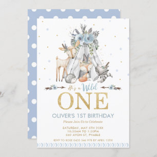 Cute Woodland Animals Boy Wild One 1st Birthday Invitation