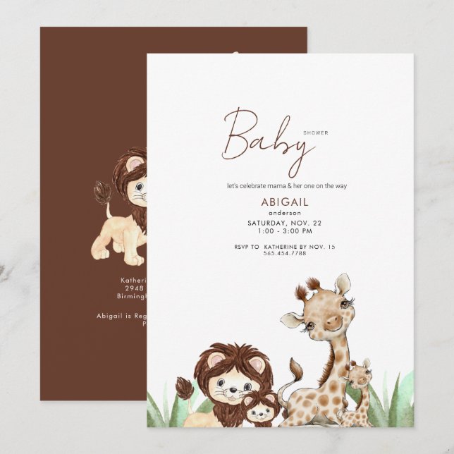 Cute Woodland Animals Brown & White Baby Shower Invitation (Front/Back)