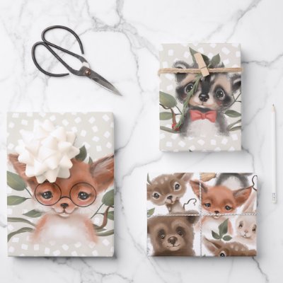 Cute Woodland Animals Children's Storybook Theme Wrapping Paper Sheets