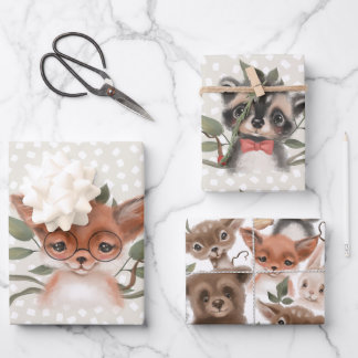 Cute Woodland Animals Children's Storybook Theme Wrapping Paper Sheets