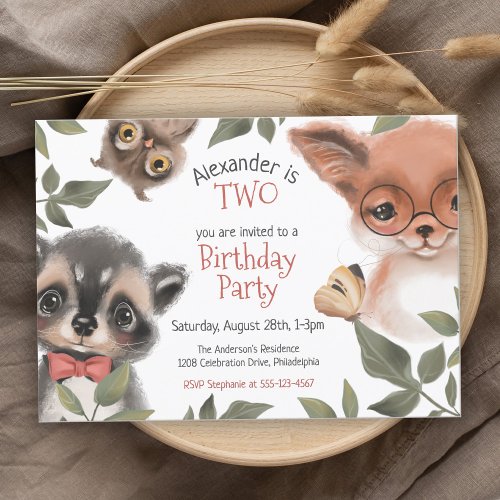 Cute Woodland Animals Childs Birthday Party Invitation