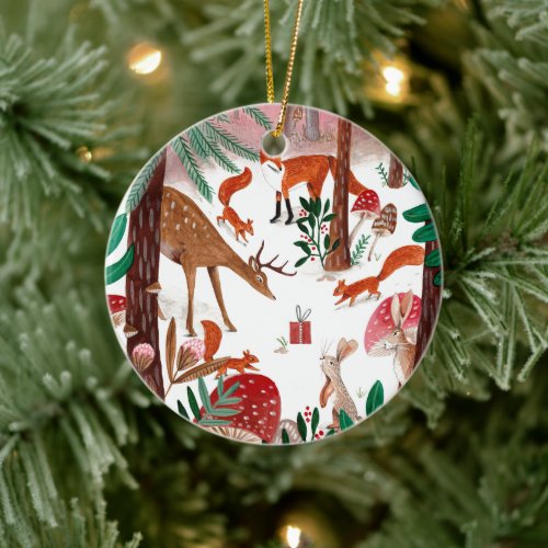 Cute Woodland Animals Christmas Ceramic Ornament