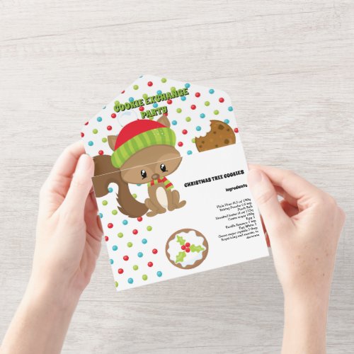 Cute woodland animals Christmas cookie recipe card