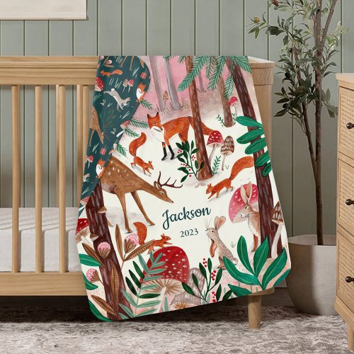 Cute Woodland Animals Christmas Forest Baby Blanket