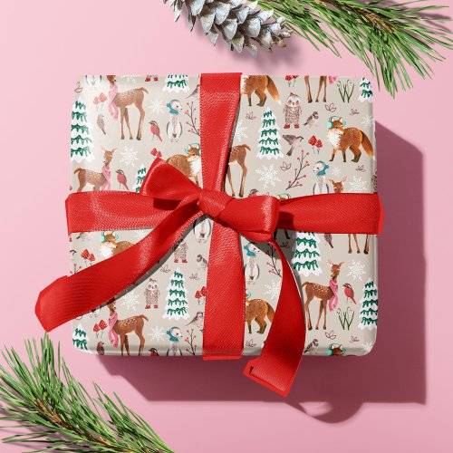 Cute Woodland Animals Christmas Holiday Wrapping Paper