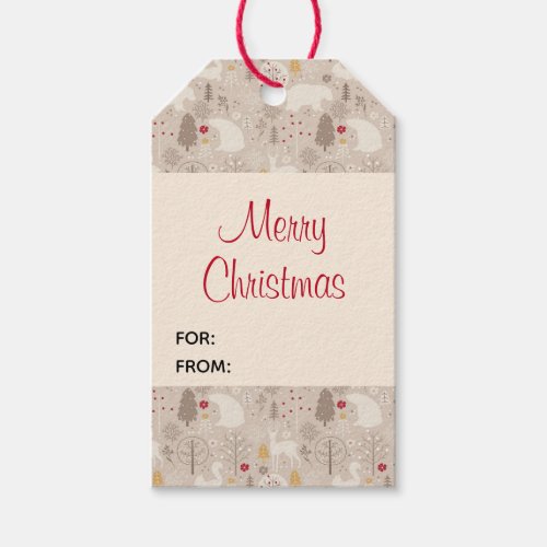 Cute Woodland Animals Christmas Pattern Gift Tags