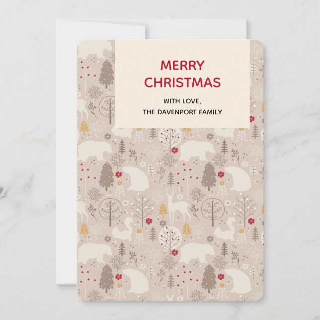 Cute Woodland Animals Christmas Pattern Holiday Card (Front)