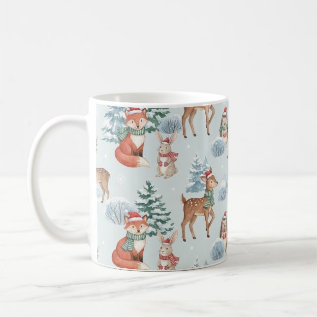 Cute Woodland Animals Christmas Pattern Mug (Left)