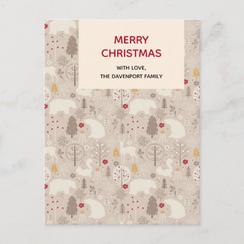 Cute Woodland Animals Christmas Pattern Postcard