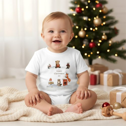 Cute Woodland Animals Christmas Teddy Bear Snow Baby T-Shirt