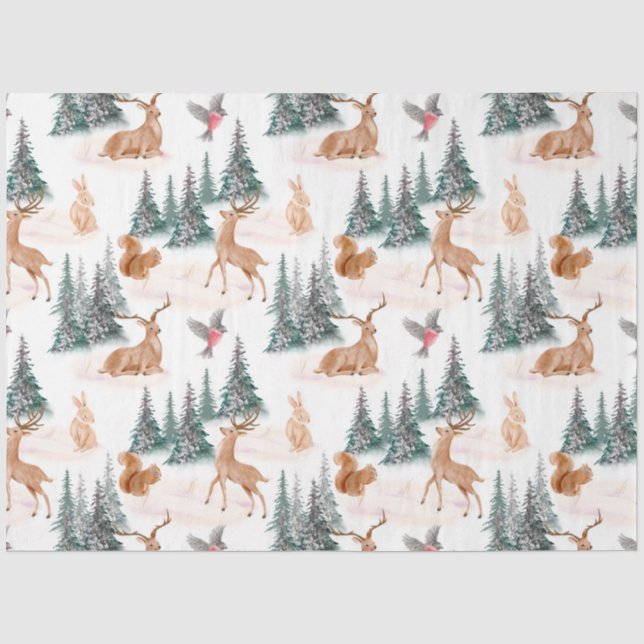 Cute Woodland Animals Christmas Tissue Paper (Front)