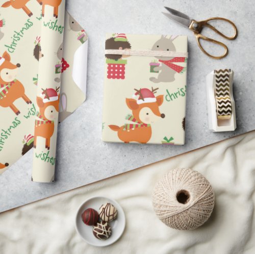 Cute Woodland Animals Christmas Wishes Kids Wrapping Paper