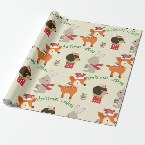 Cute Woodland Animals Christmas Wishes Kids Wrapping Paper