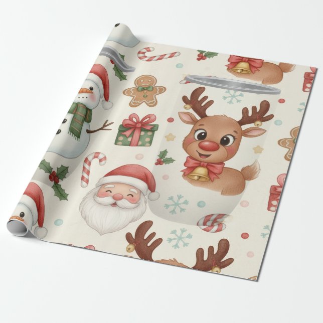 Cute Woodland Animals Christmas Wrapping Paper (Unrolled)