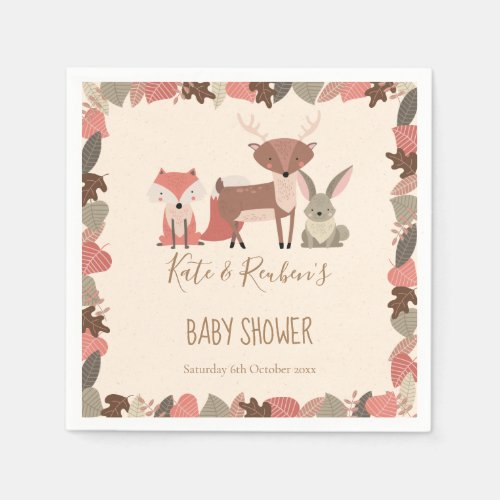 Cute Woodland Animals Couples Baby Shower Napkins