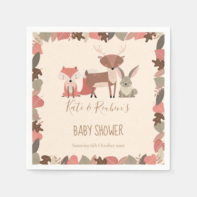 Cute Woodland Animals Couples Baby Shower Napkins (Front)