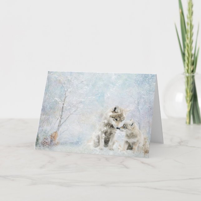 Cute Woodland Animals Coyotes In Snow Greeting  Card (Front)