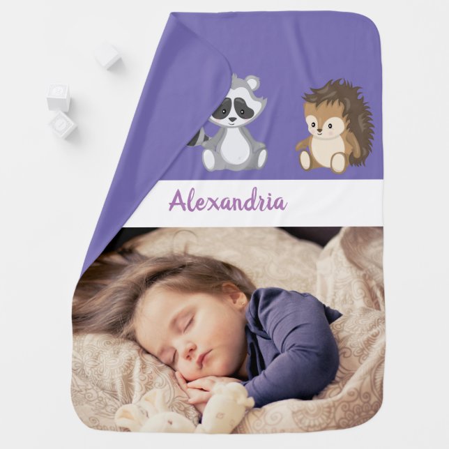 Cute Woodland Animals Custom Photo Baby Blanket (In Situ)