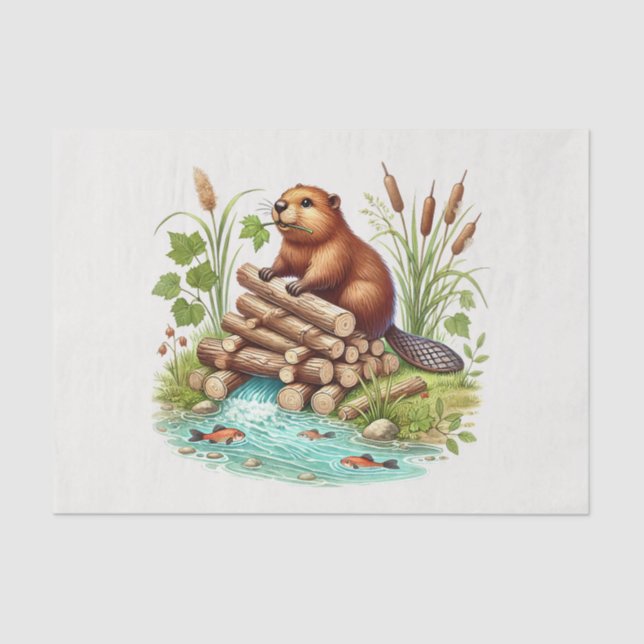 Cute woodland animals decoupage beaver tissue paper (Front)