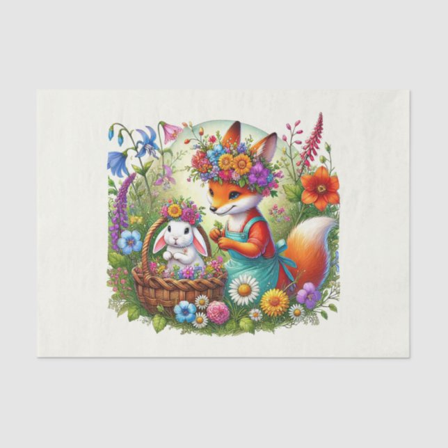 Cute woodland animals decoupage fox rabbit tissue paper (Front)