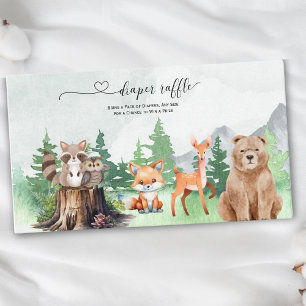 Cute Woodland Animals Diaper Raffle for Baby Enclosure Card