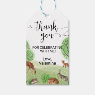 Cute Woodland Animals Elegant Script Thank You Gift Tags