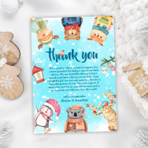 Cute Woodland Animals Elegant Winter Baby Shower Thank You Card
