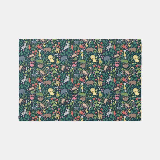  Cute Woodland Animals Elephant Birds Flowers   Rug (Front)