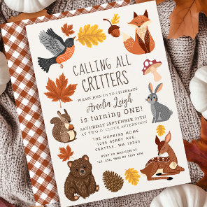 Cute Woodland Animals Fall Autumn Kids Birthday Invitation