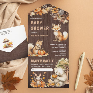 Cute Woodland Animals Fall Autumn Wood Baby Shower All In One Invitation