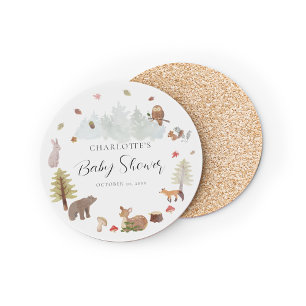 Cute Woodland Animals Fall Baby Shower Coaster