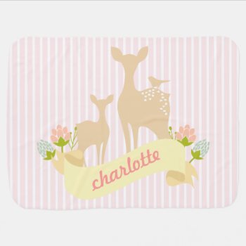 Cute Woodland Animals Fawn & Flowers Personalized Baby Blanket by Jujulili at Zazzle