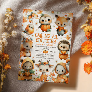 Cute Woodland Animals Festive Autumn Kids Birthday Invitation