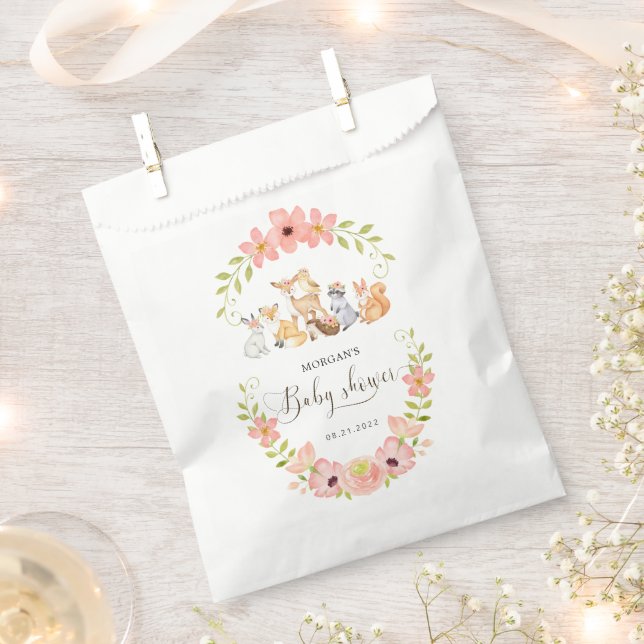 Cute Woodland Animals Floral Baby Shower Favor Bag (Clipped)