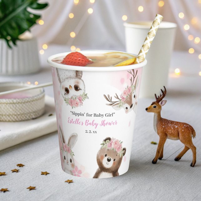 Cute Woodland Animals floral Baby Shower  Paper Cups (Creator Uploaded)