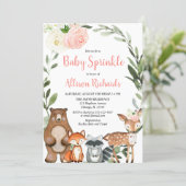 Cute woodland animals floral girl baby sprinkle invitation (Standing Front)