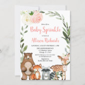 Cute woodland animals floral girl baby sprinkle invitation (Front)