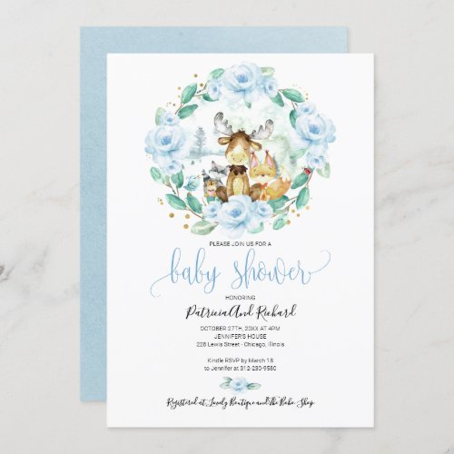 Cute Woodland Animals Floral Greenery Baby Shower Invitation