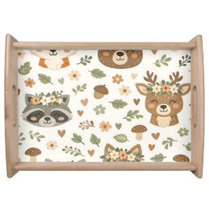 Cute Woodland Animals Floral Pattern Serving Tray
