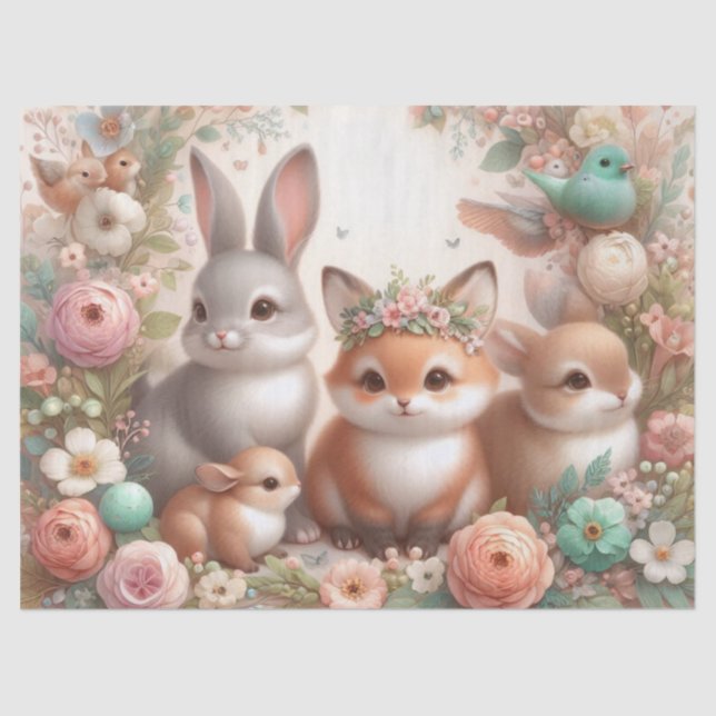 Cute Woodland Animals Floral Tissue Paper (Front)