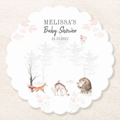 Cute Woodland Animals Forest Baby Shower Paper Coaster