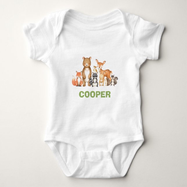 Cute Woodland Animals Forest Boy Baby Bodysuit (Front)