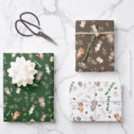 Cute Woodland Animals Forest Greenery Baby Shower Wrapping Paper Sheets<br><div class="desc">This whimsical design features adorable woodland animals and botanical leaves on a neutral white background</div>