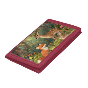 Cute Woodland Animals Forest Scene Tri-fold Wallet