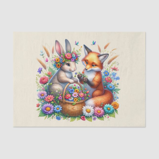 Cute woodland animals fox rabbit tissue paper (Front)
