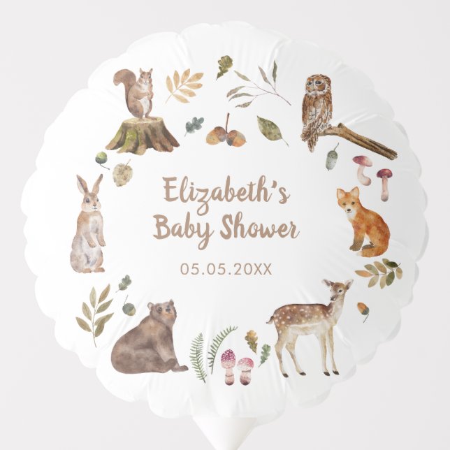 Cute Woodland Animals Gender Neutral Baby Shower  Balloon (Front)