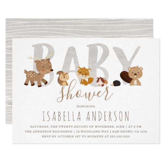 Cute Woodland Animals Gender Neutral Baby Shower Invitation