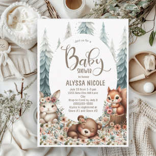 Cute Woodland Animals Gender Neutral Baby Shower Invitation