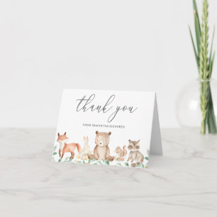 Cute Woodland Animals Gender Neutral Baby Shower Letterpress Thank You Card